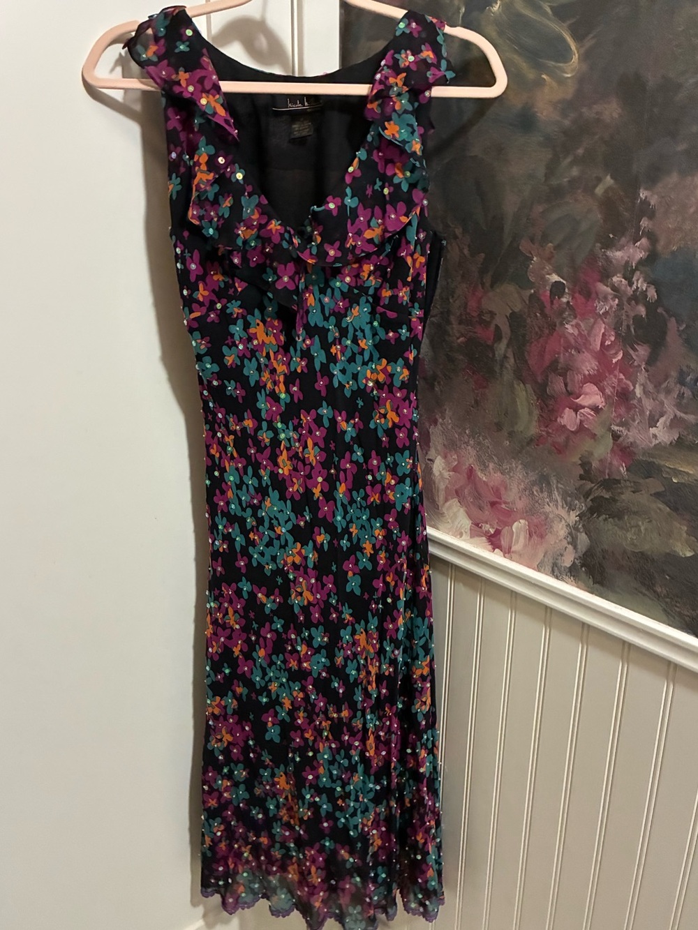 Nicole Miller Collection floral sequin silk dress